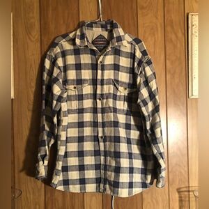 Fryday Barracuda Club mens long sleeve flannel. Plaid. SizeXL beige and blue